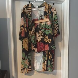 Tropical Floral Kimono and Shorts Set